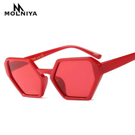 molniya new vintage red cat eye sunglasses women fashion brand designer gradient polygonal