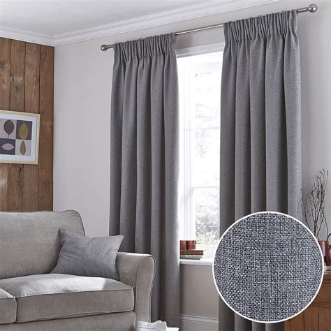 Jennings Grey Thermal Pencil Pleat Curtains Grey Curtains Living Room