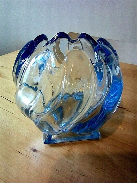 Art Deco 1930s Bagley Equinox Blue Glass Posy Vase Bowl Bagley Artdeco Bagley Art Deco