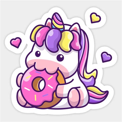 Cute Unicorn Eating Doughnut Cartoon Unicorn Sticker Teepublic
