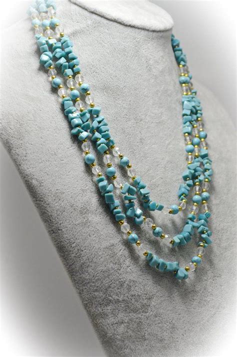 Turquoise Beaded Necklace Turquoise And Crystal Necklace Multi Strand