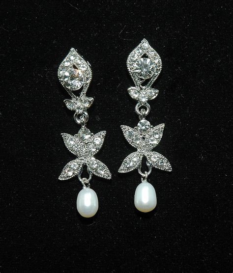 Bridal Pearl Rhinestone Earrings Bridal Wedding Crystal Earrings