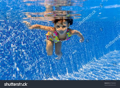Smiling Happy Underwater Kid Swimming Pool Stock Photo 87584602