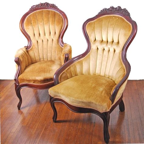 This famous motif can be customized with a contrasting finish on the inner, outer or both rings. Vintage Victorian Style Upholstered Armchairs by Kimball ...