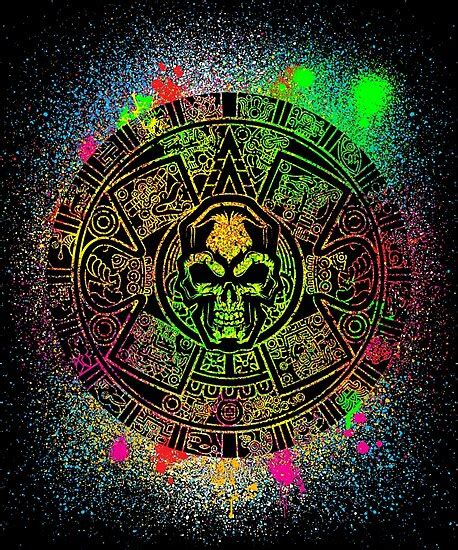 Spray Paint Aztec Calendar Skull Graffiti Rave Design Posters By