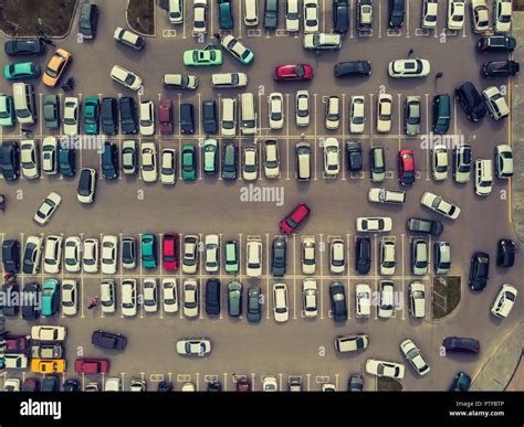 A View From Above To The Process Of Car Parking Heavy Traffic In The