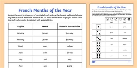 Ks2 French Months Of The Year Worksheet Primary Resources