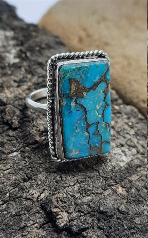 Blue Copper Turquoise Ring Silver Jewelry Sterling Silver Etsy
