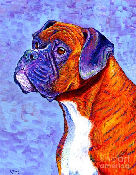 Devoted Guardian Colorful Brindle Boxer Dog Painting By Rebecca Wang