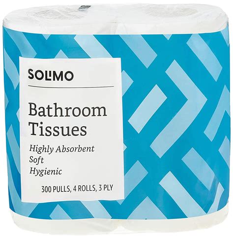 Amazon Brand Solimo 3 Ply Toilet Paper Tissue Roll 4 Rolls 300