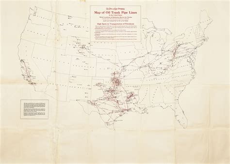 Mammoth 1928 Map Of American Crude Oil Pipelines And Refineries Rare