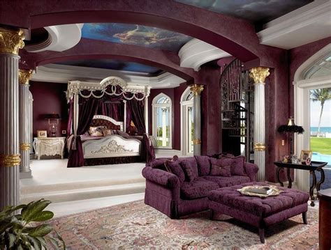 luxury bedroom with purple decor canopy bed with separate sitting area royal bedroom bedroom