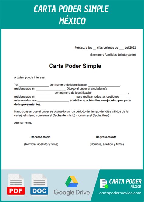 Carta Poder Simple Ejemplos Y Formatos