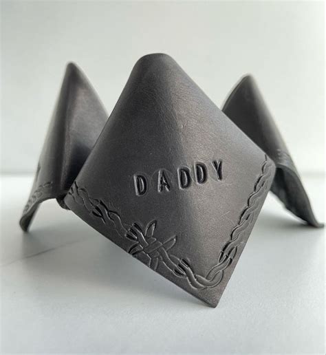 Black Leather Fortune Teller Hand Stamped With The Word “daddy” And Barbed Wire Stamping Along