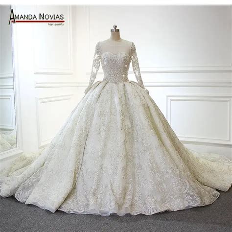 2017 amanda novias real photos newest luxury wedding dress with full beaded top in wedding