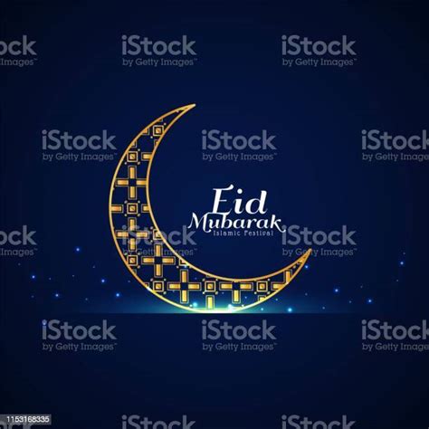 Eid Mubarak Golden Crescent Moon Background Design Stock Illustration