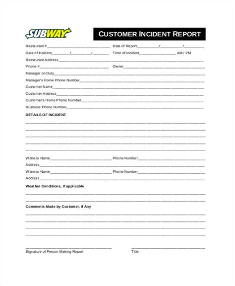 Restaurant Customer Incident Report Form