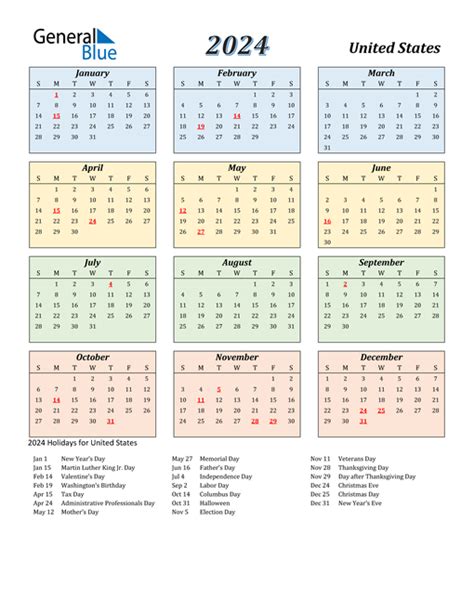 Printable 2024 Yearly Calendar With Holidays Premium Template 27471