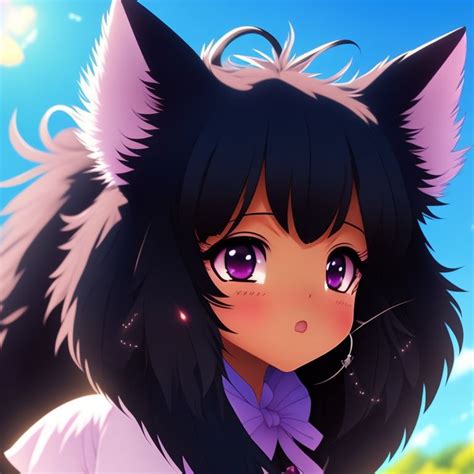 Equal Jay Black Girl Dark Skinned Anime Girl Black Fluffy Long Hair Black Fluffy Fox