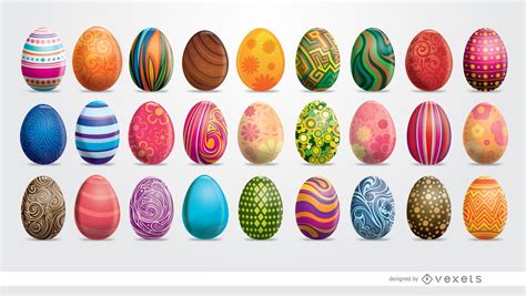 27 Painted Easter Eggs Set Vector Download