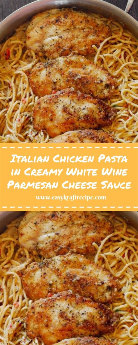 Italian Chicken Pasta In Creamy White Wine Parmesan Cheese Sauce