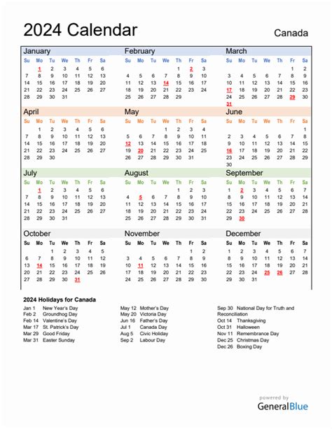 2024 Printable Calendar Canada Pdf 2024 Sydel Fanechka