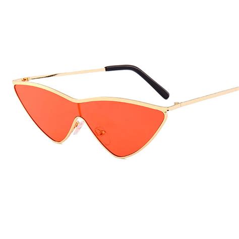 cat eye red triangle sunglasses women 2018 metal green pink one piece lens small sun glasses