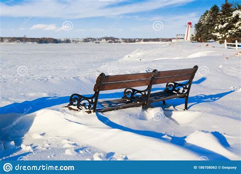 Winter Park Bench Stock Photo Image Of Snowbank White 186708062
