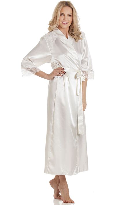 Womens Luxury Satin Long Laced Dressing Gown Robe Various Colours Uk Size Ebay