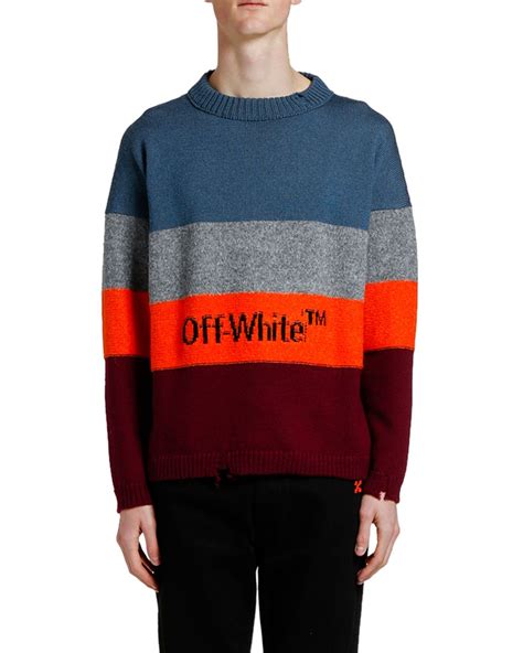 Off White Sweaters Mens Bold Stripes Crewneck Sweater With Logo