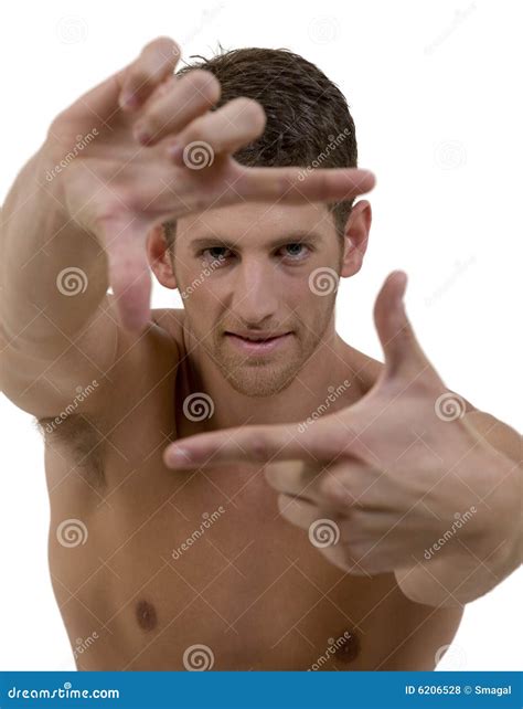 Finger Frame Gesture By A Handsome Shirtless Man Royalty Free Stock Photos Image