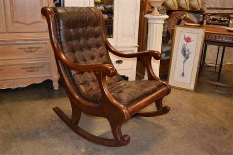Tufted Leather Rocking Chair With Beautiful Curving Lines Soo