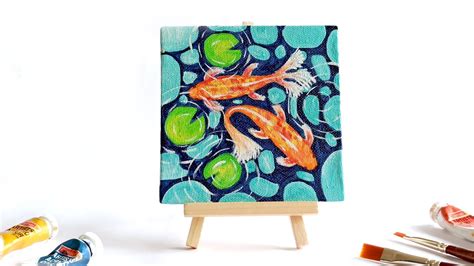 Koi Fish Acrylic Painting For Beginners Step By Step Mini Canvas