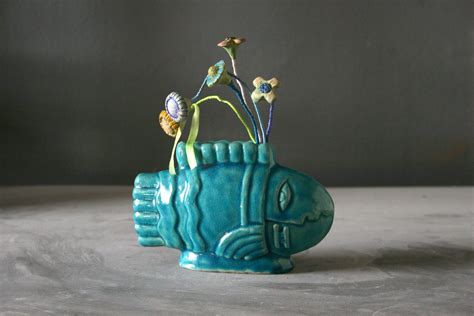 Ceramic Fish Vase Handmade Flower Vase Fishing Ts Etsy