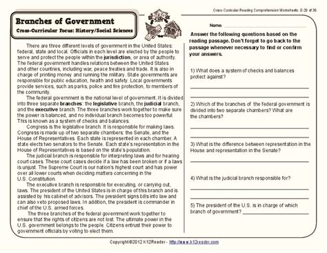 3 Branches Of Government Worksheets