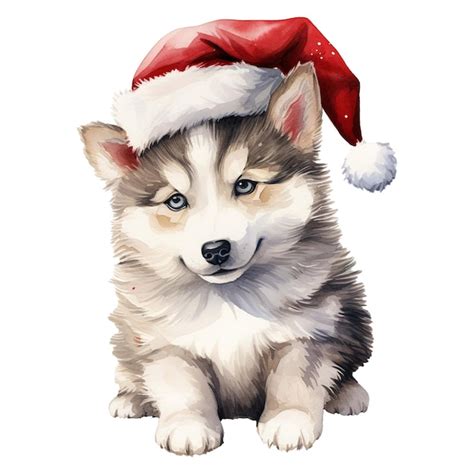 Premium Psd Siberian Husky With A Santa Hat On Its Head