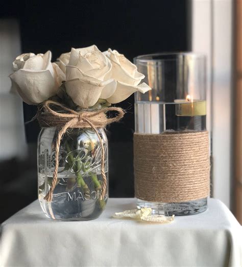 Elegant Vase And Mason Jar Centerpiece Jar Centerpiece Wedding Gold