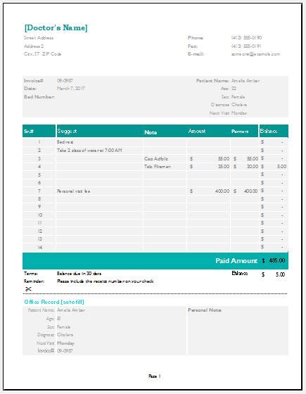 doctor invoice templates  ms excel excel templates