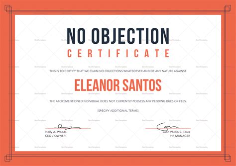 No Objection Certificate For Employee Design Template In Psd Word