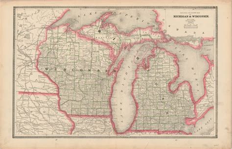 Railroad And County Map Of Michigan And Wisconsin Curtis Wright Maps