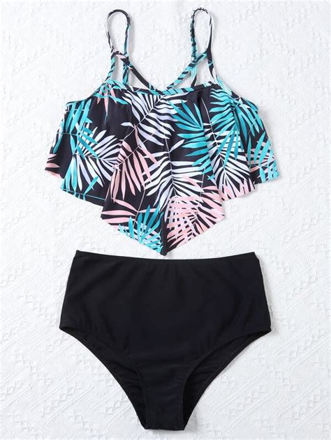 Leaf Print Hanky Hem Bikini Swimsuit Shein Usa