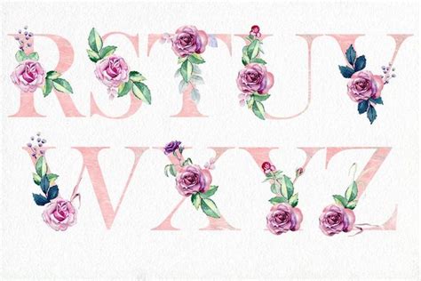 Watercolor Roses Alphabet Clipart Wedding Alphabet Alphabet Etsy