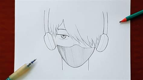 Easy Drawing How To Draw Anime Boy With Mask And Headphones Youtube