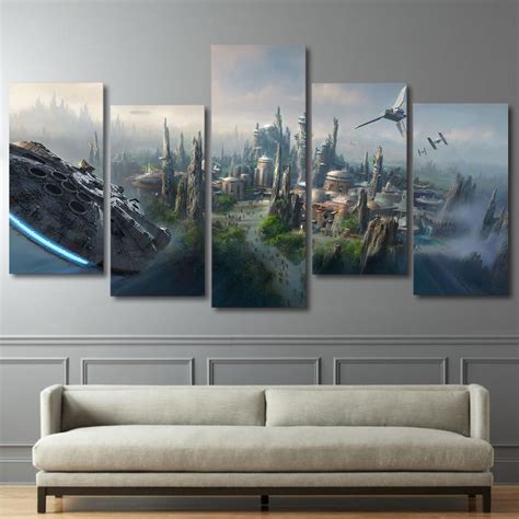 Hd Printed Star Wars Millennium Falcon Large 5 Panel Canvas Wall Art We