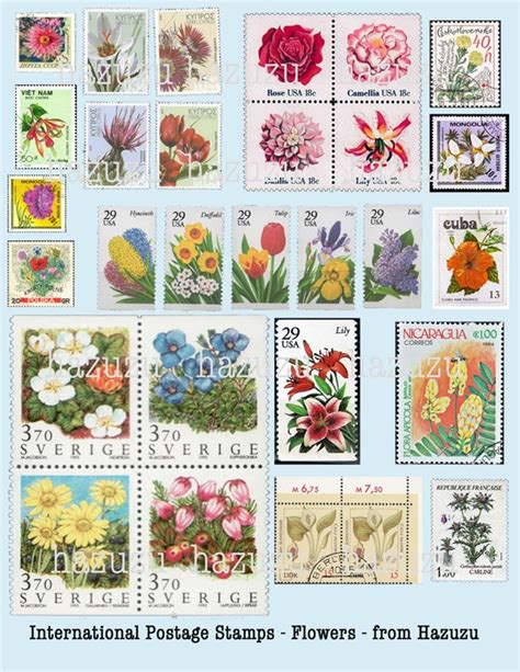 Flower Postage Stamps International Printable Ephemera Collage Etsy
