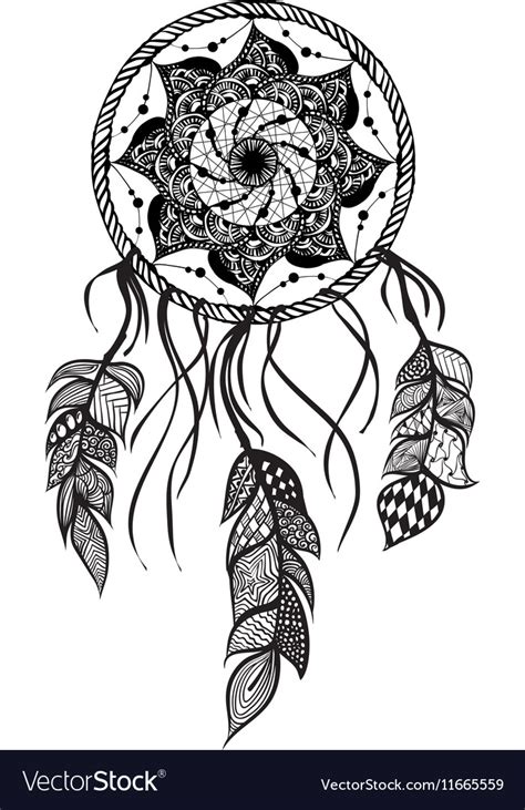 Line Art Of A Mandala Dreamcatcher Royalty Free Vector Image