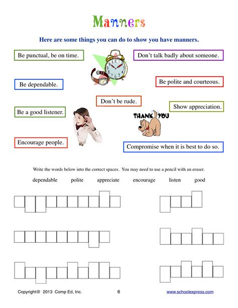 Printable Manners Worksheets Pdf Printable Word Searches