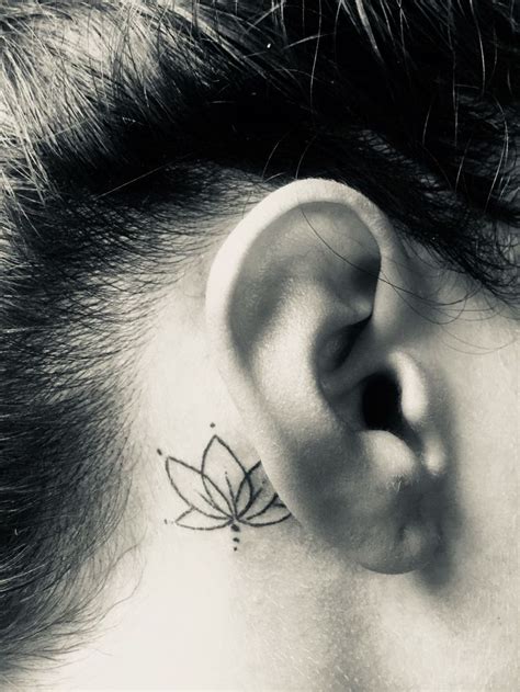 Mini Tattoos Lotus Flower Tattoo Behind Ear In 2021 Flower Tattoo Ear