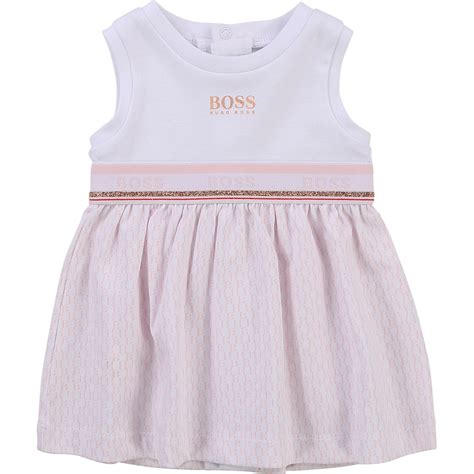Hugo Boss Baby Kleid Rosa Weiß Rosegold Mit Streifen Logo Details