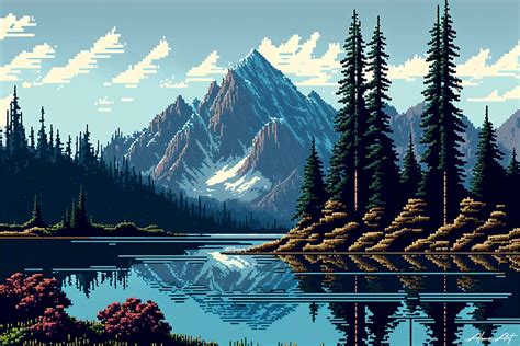 Mountain Lake Landscape Pixel Art Graphic By Alone Art · Creative Fabrica